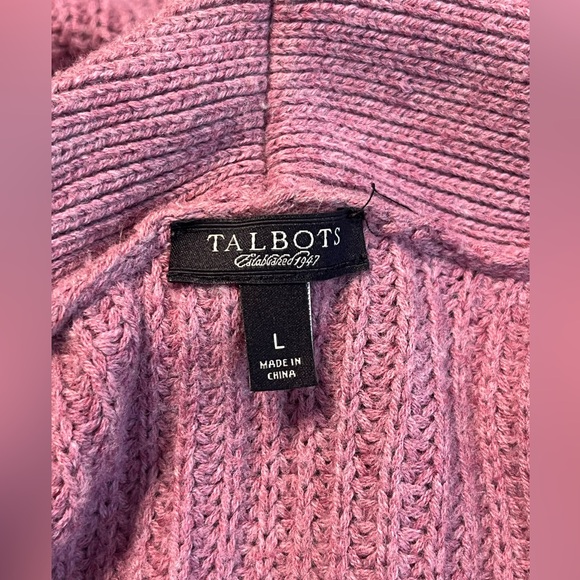 Talbots mauve purple wool blend open long cardigan sweater shawl collar Sz LG - Picture 4 of 6